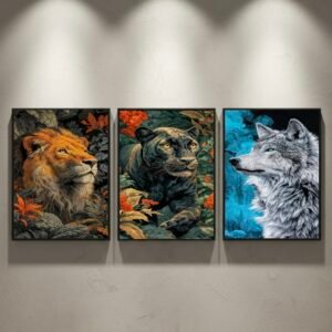 Lion • Black Panther • White Wolf – 3-Animal Frame Bundle-Set